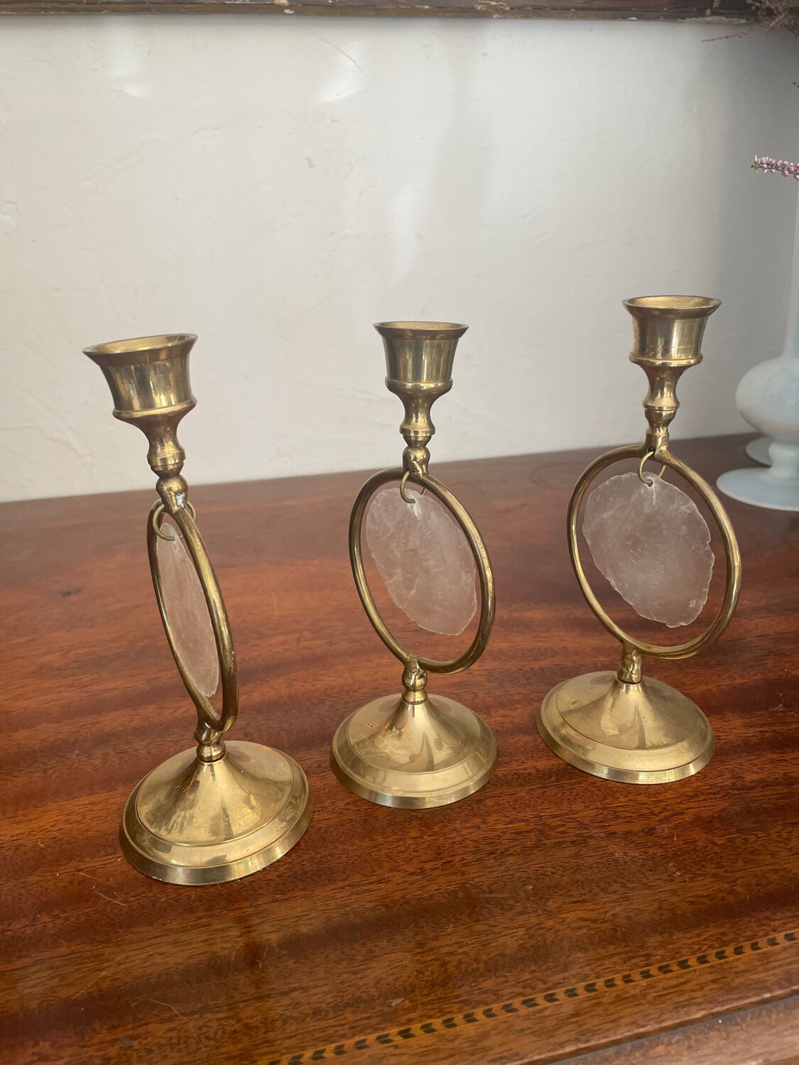 Trio de bougeoirs nacre et laiton
