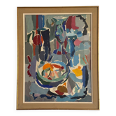 Tableau collage « le fouillis Bleu » signé