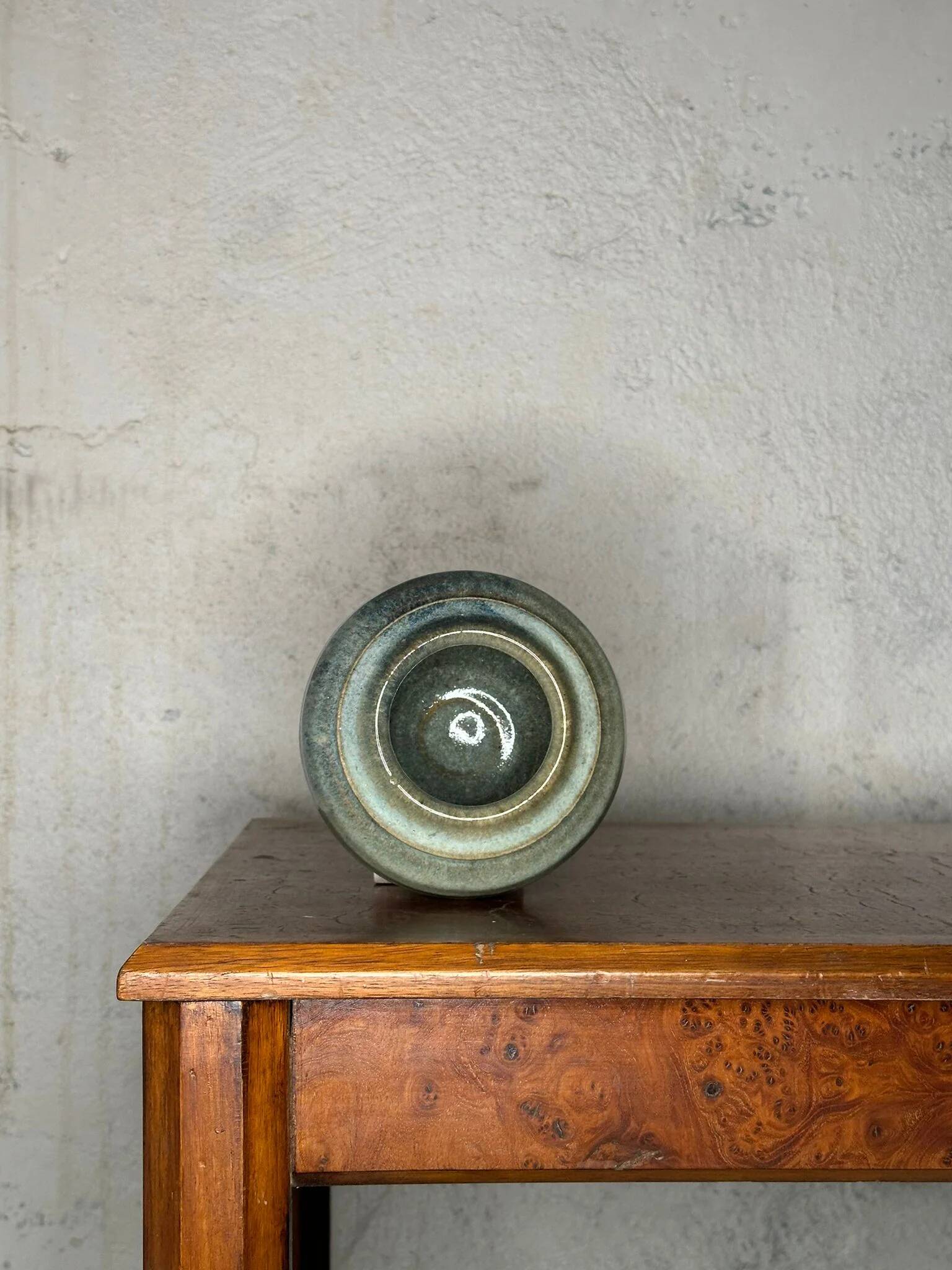 Blue glazed stoneware pot