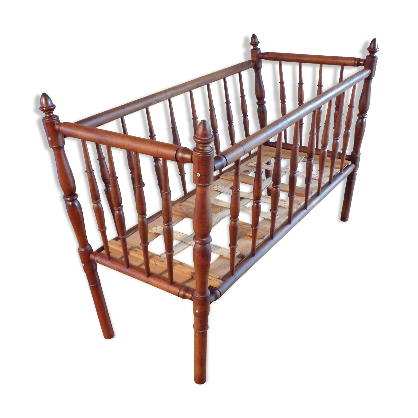 Vintage wooden child bed turned