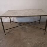 Table basse vintage laiton et marbre