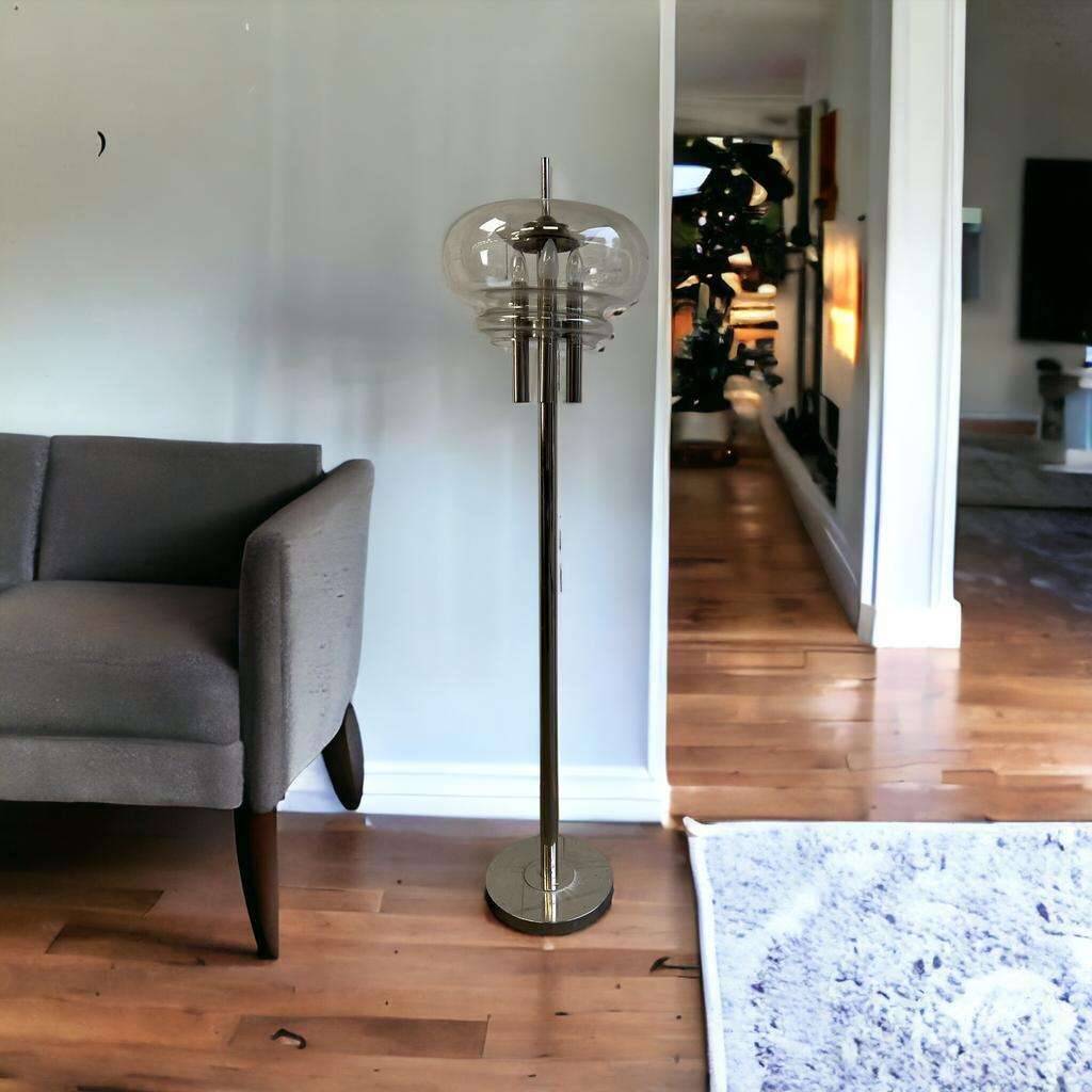 Vintage floor lamp: chrome & glass 'leclaire & schaefer'
