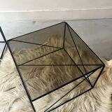 Isosceles coffee table in wired metal and black smoked glass, Max Sauze design 1970