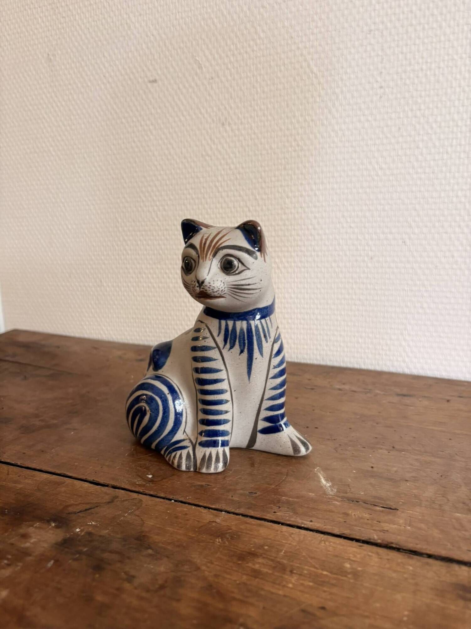 Sculpture chat en céramique émaillée Tonala Jalisco Mexique Hecho Silva