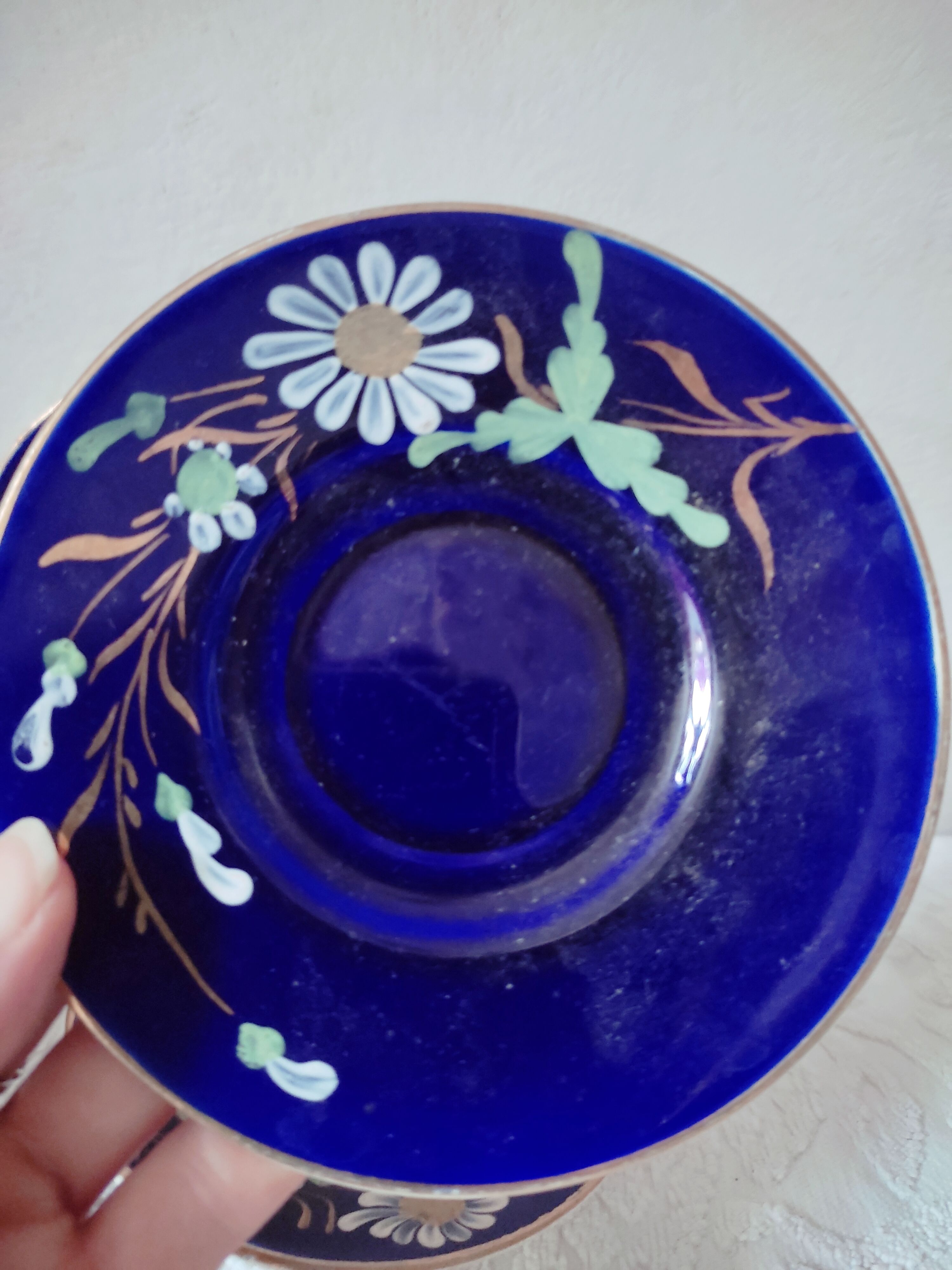3 midnight blue coffee cups Sarreguemines