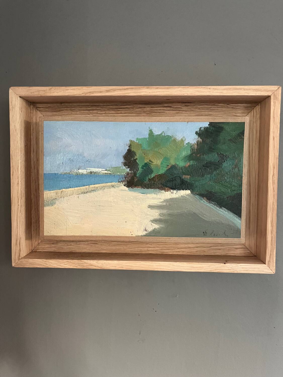 Oil by Walter Cecchi framed in oak American box