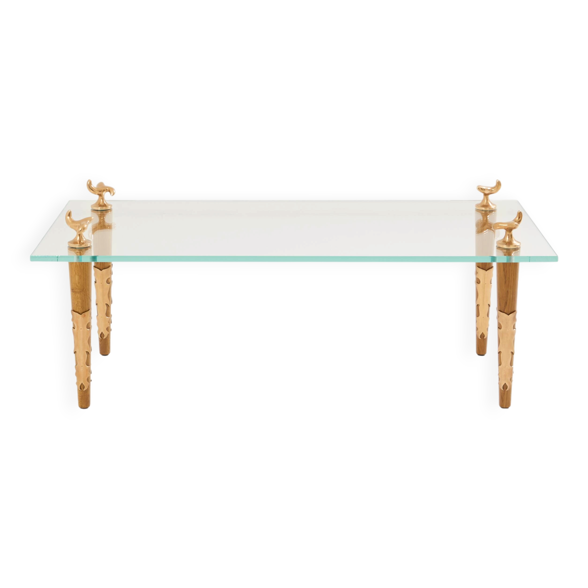 Table basse chêne bronze verre signée Garouste & Bonetti 1995