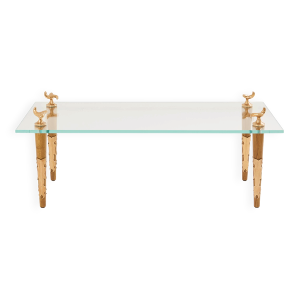 Table basse chêne bronze verre signée Garouste & Bonetti 1995
