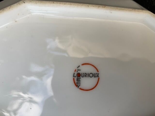 Art deco service dish in porcelain signed Lourioux foecy old