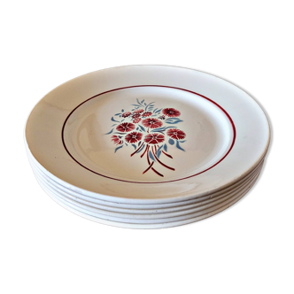 Badonviller dinner plates, Francine model, in earthenware with floral pattern (set of 6)