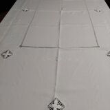 Old white linen tablecloth six day napkins and embroidery 140 X 180 cm