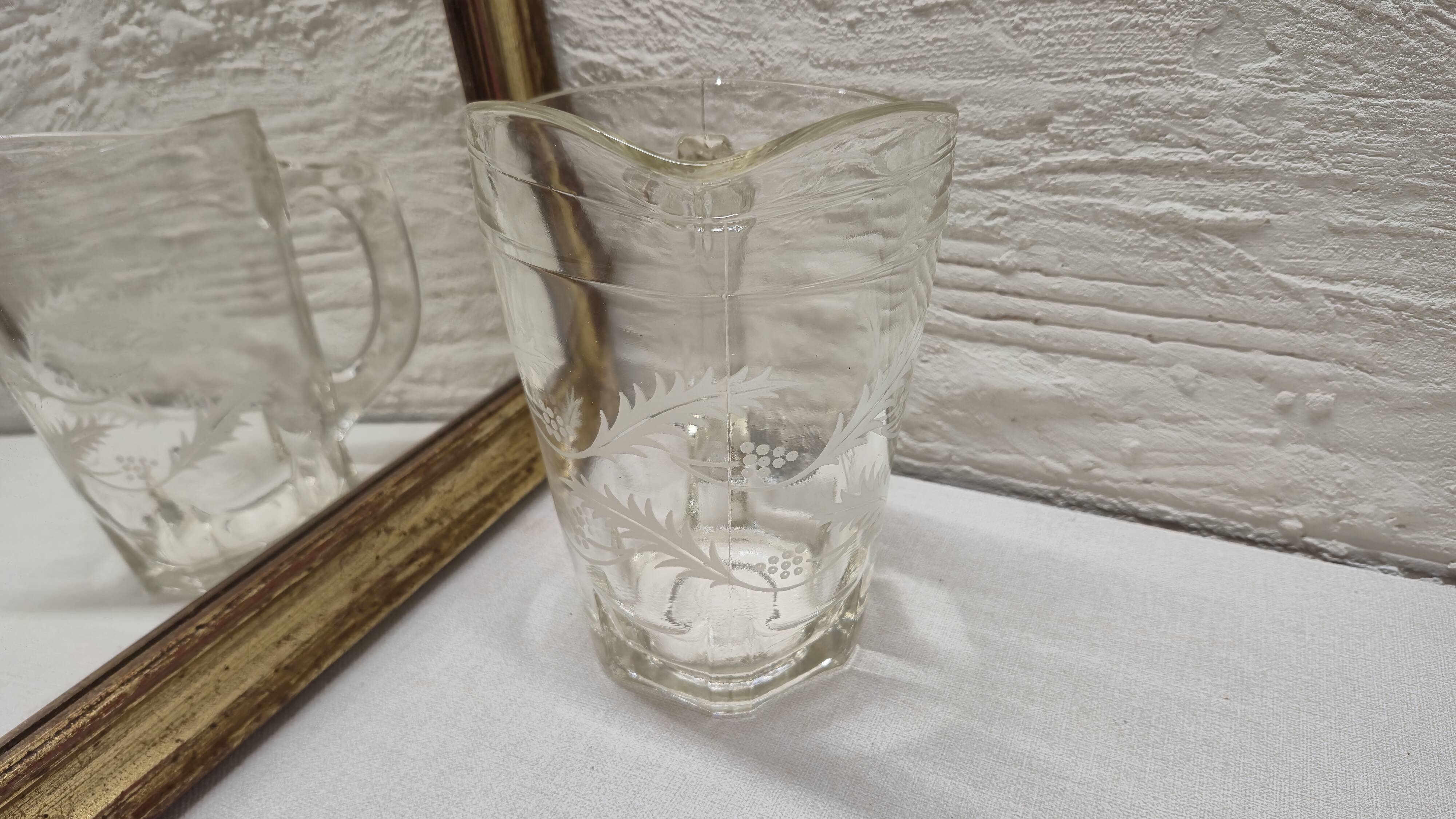 White foliage glass pitcher