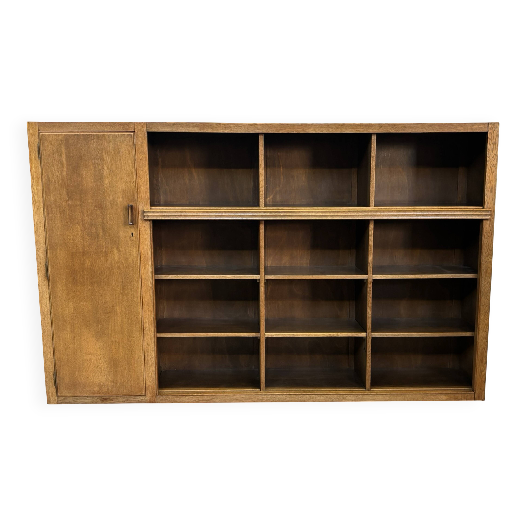 Art Deco XL Wall Cabinet Bookcase 1930s Oak Open Cabinet The Netherlands
