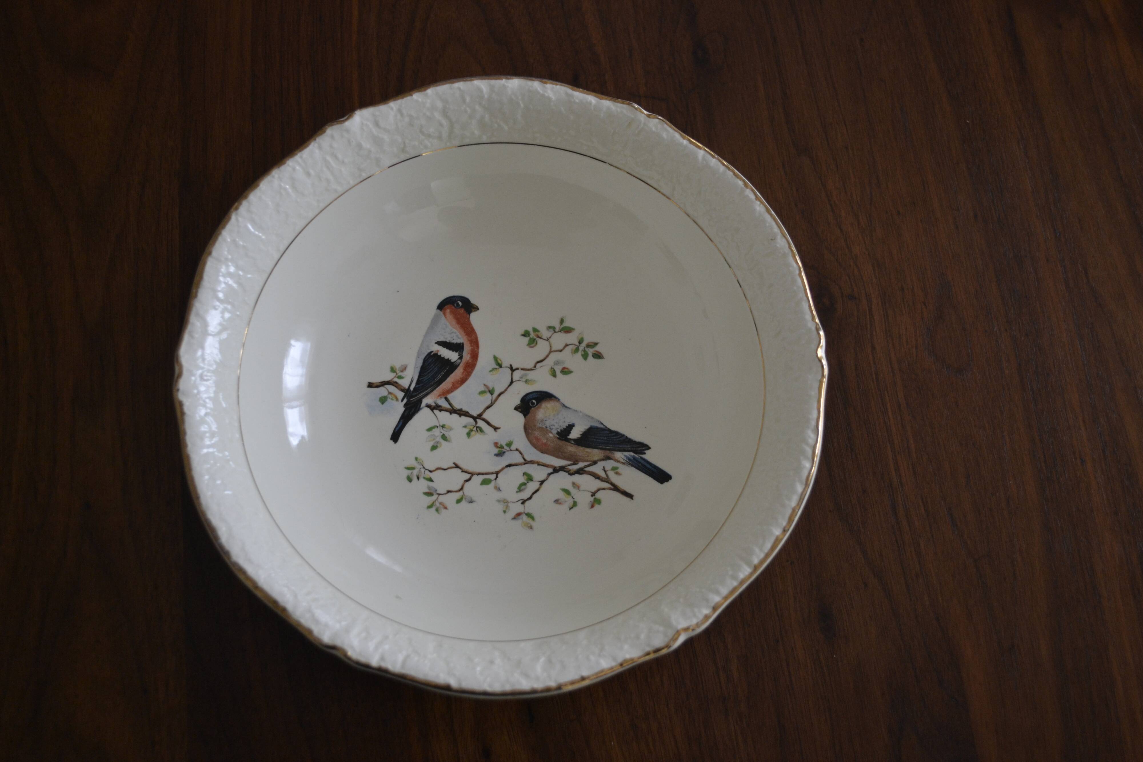 White porcelain dish St Amand, bird motif
