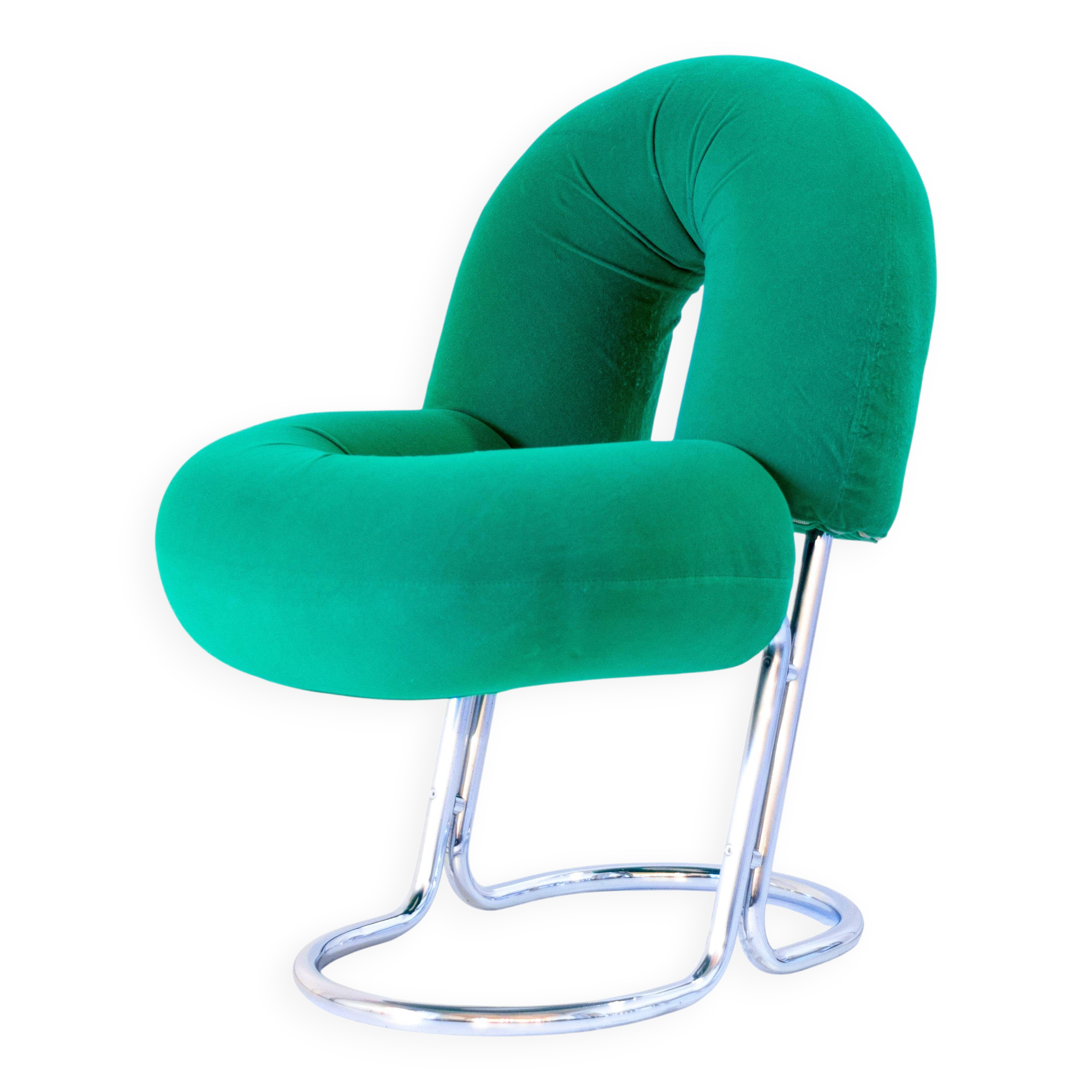 Space Age Italian Modern Desk Chair In Green Velvet and Chromed Metal