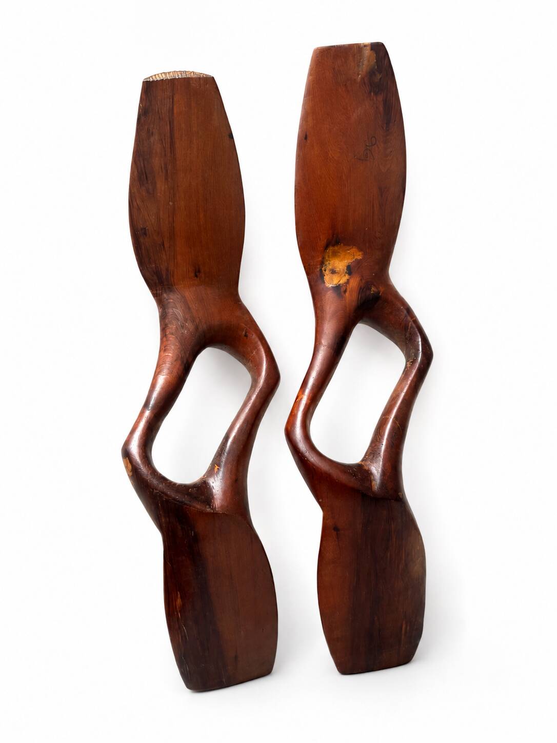 Paire de sculptures murales abstraites modernistes en bois massif, diptyque