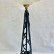 Art Deco wrought iron lamp with 3 rose glass daisies Ezan 1930