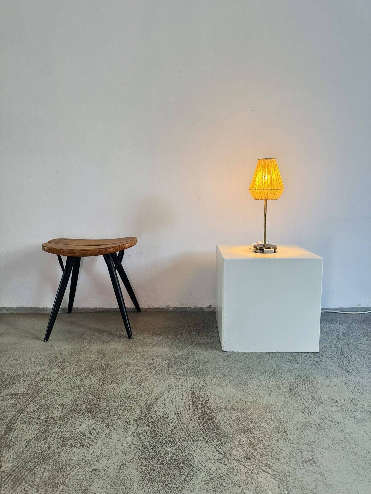 Model 332 Table Lamp In Brass And Natural Fibre By Eae, Sweden 1950S