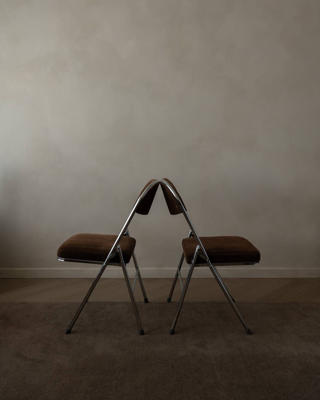 Vintage Chrome Folding Chairs (Pair) | Brown Corduroy Upholstery
