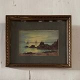 Watercolors on paper depicting rocky coasts 20th century by L. Roger