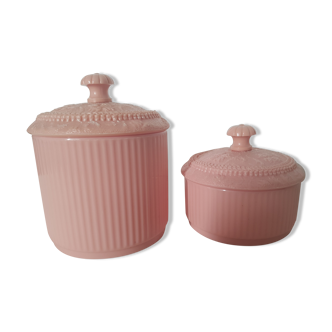 Set 2 vintage cotton boxes pink plastic bathroom Grosfillex