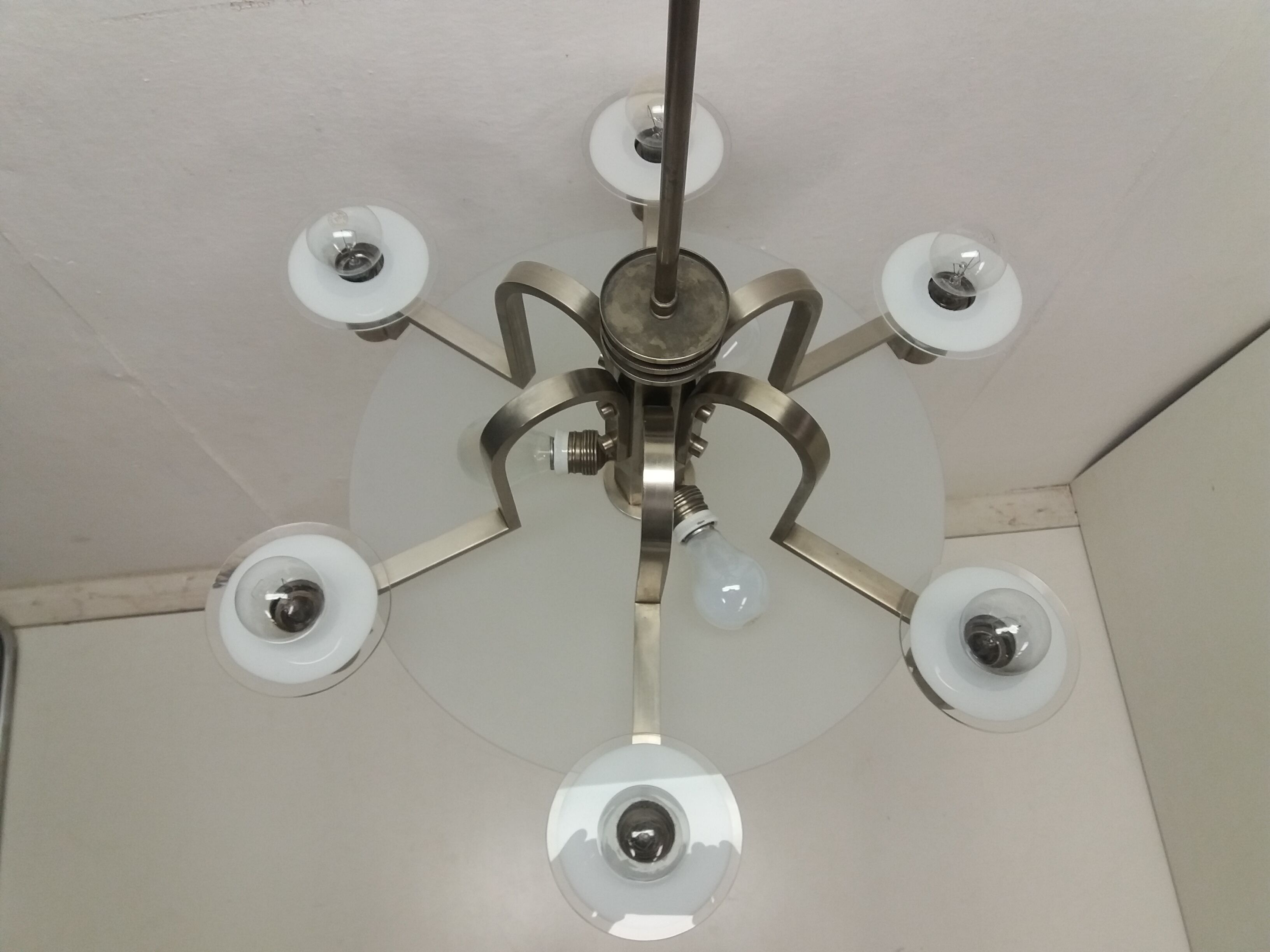 1930 Art deco Metal chandelier Functionalism, Czechoslovakia