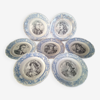 Set of 7 ceramic plates HB & Cie Choissy le Roi, "Illustrated sailors"