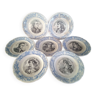Set of 7 ceramic plates HB & Cie Choissy le Roi, "Illustrated sailors"