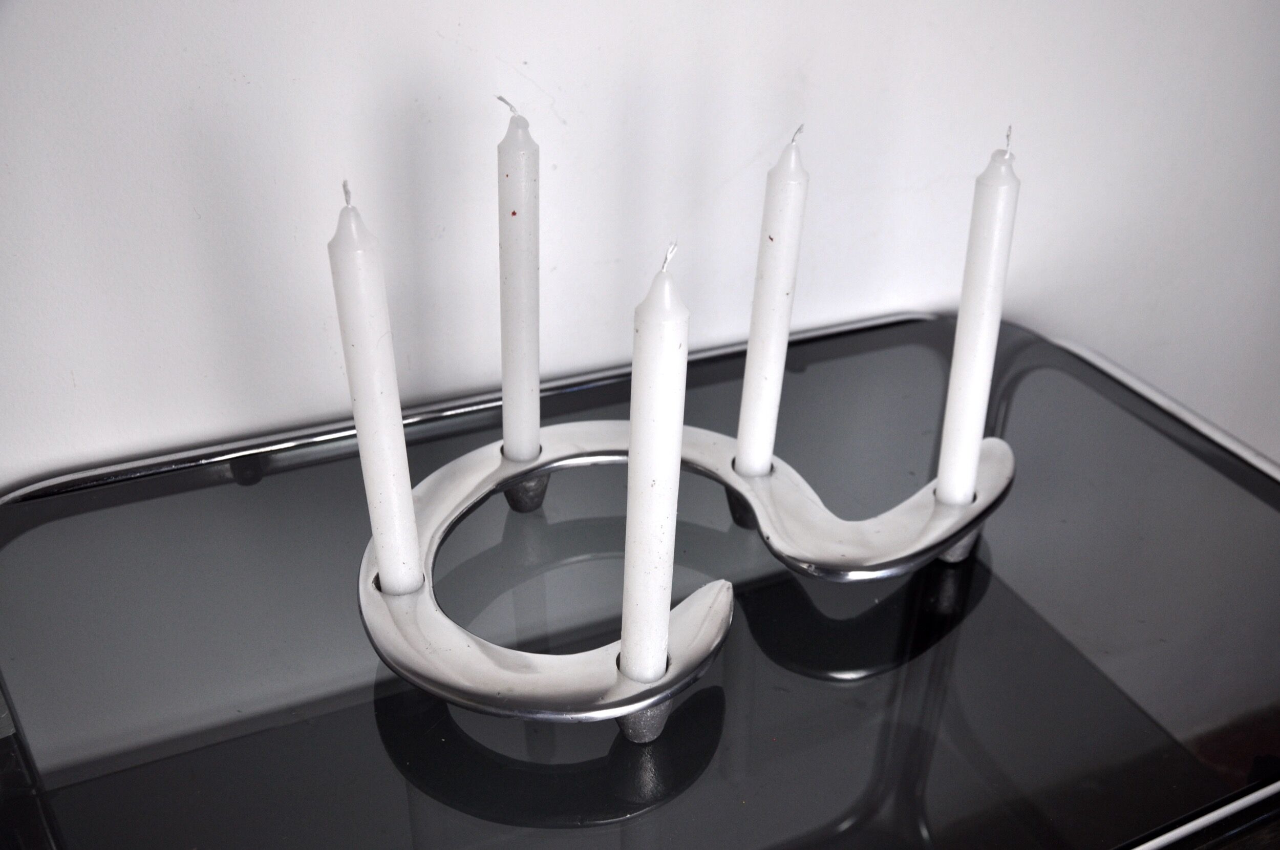 Zigzag candle holder by Matthew Hilton, aluminium, England, 1980