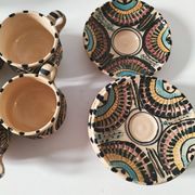 Service à thé marocain vintage, théière et 5 tasses et soucoupes