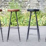 Set of 4 bar stools, metal and imitation leather stool, high stool