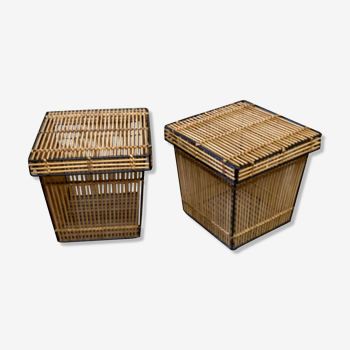 Vintage rattan wicker boxes or baskets by rohe noordwolde, 1960s