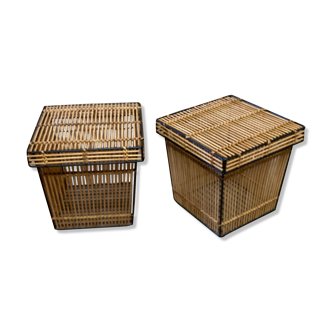 Vintage rattan wicker boxes or baskets by rohe noordwolde, 1960s