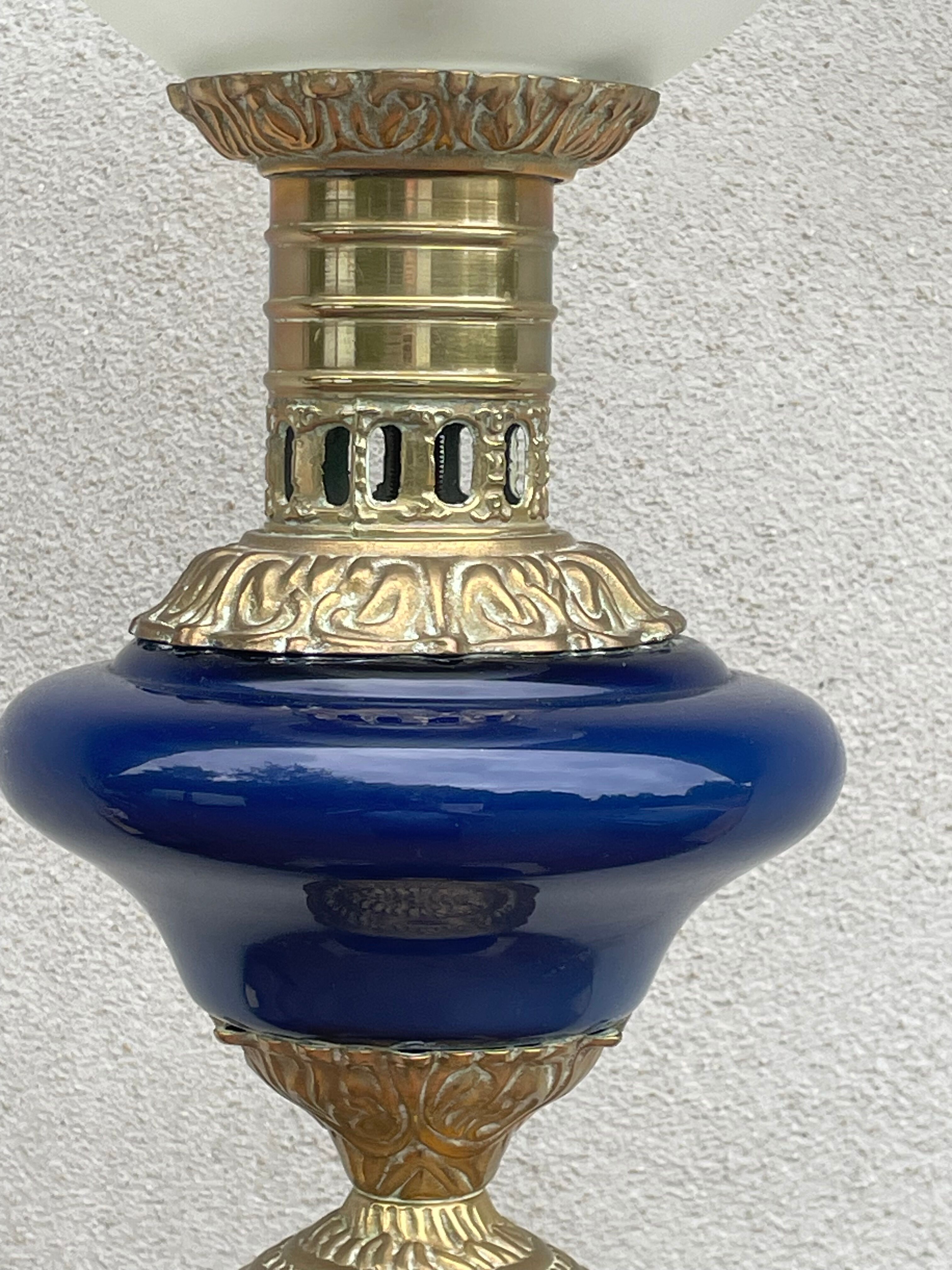 Baluster lamp blue and bronze porcelain