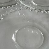 Lot de 8 assiettes dessert en verre transparent – bord perlé – style