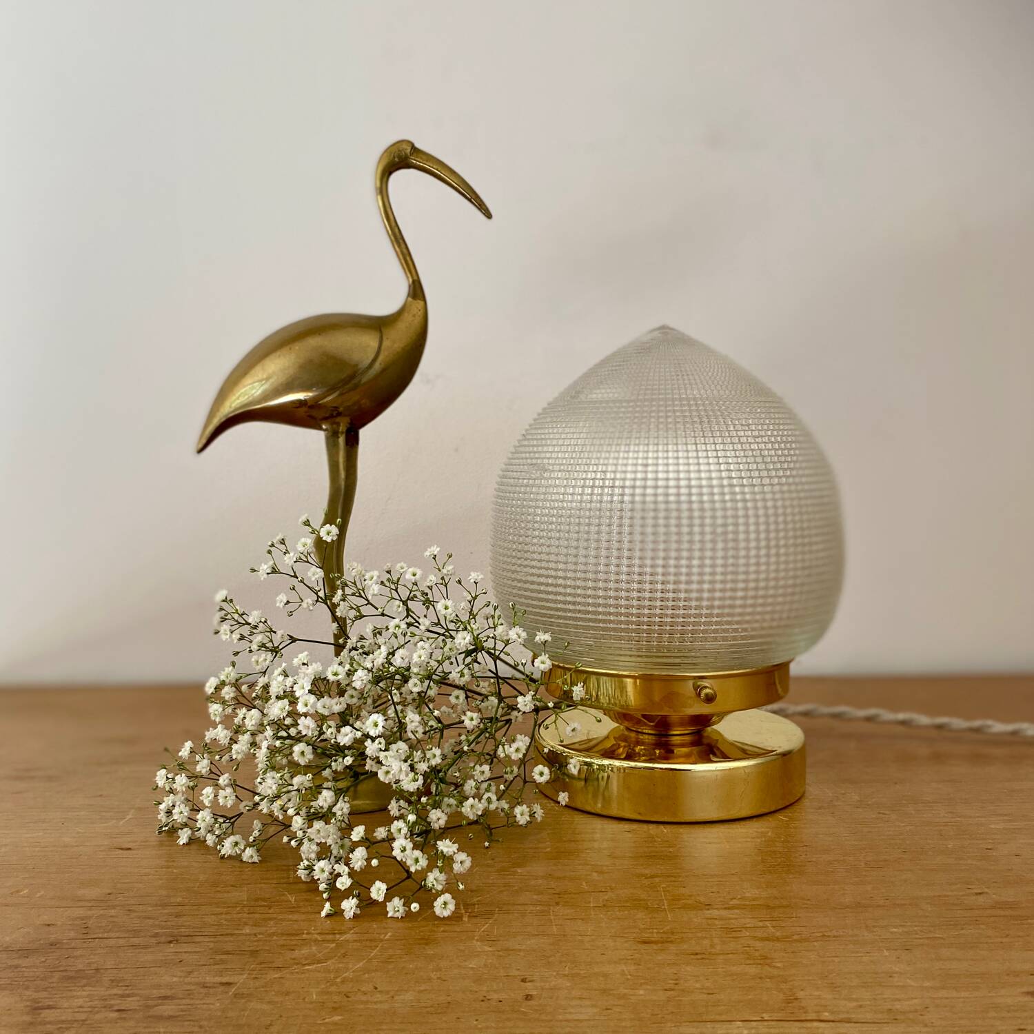 Vintage globe table lamp in holophane glass