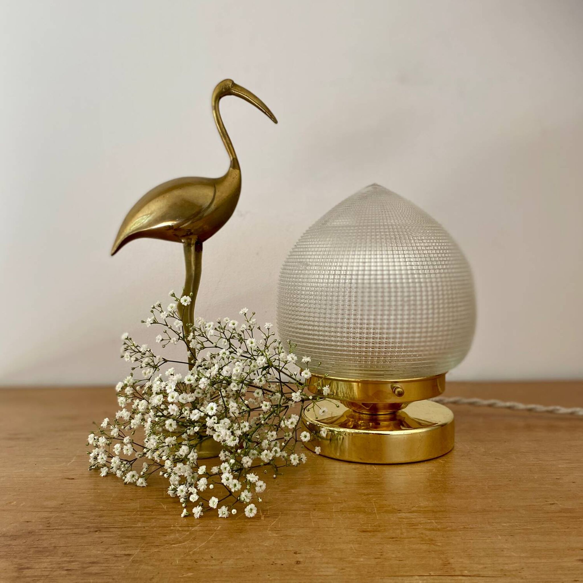 Vintage globe table lamp in holophane glass