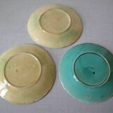 Set of 3 old ceramic slip plates with bird strawberry fruit decor