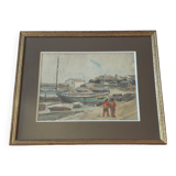 Old painting representing a marine scene by Robert Laroche