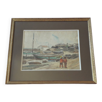 Tableau ancien représentant une scène marine de Robert Laroche