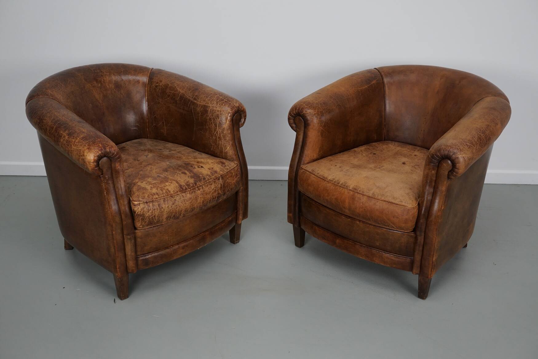 Vintage Dutch cognac coloured leather club chair, set of 2