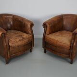 Vintage Dutch cognac coloured leather club chair, set of 2