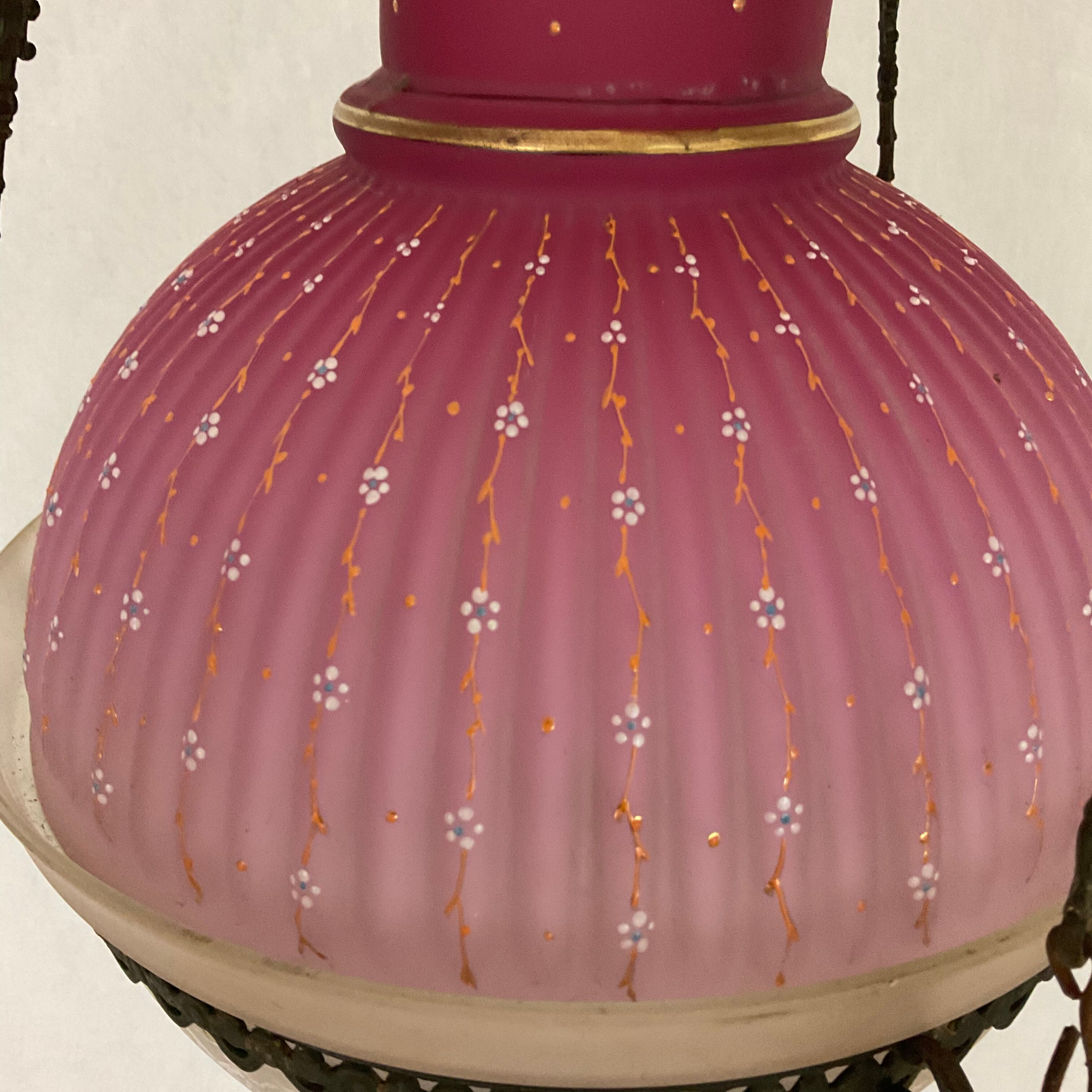 Hanging lamp Napoleon III frosted glass and enamelled glass