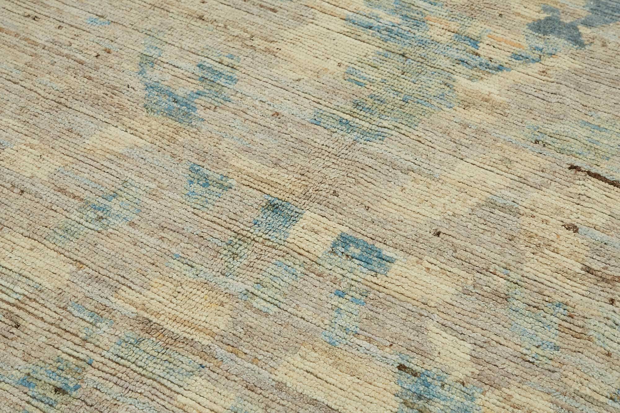 Hand-Knotted Turkish Contemporary 203 cm x 296 cm Beige Wool Carpet