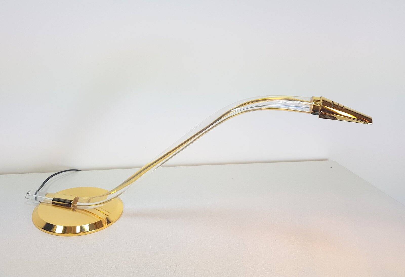 Vintage Cobra Desk Lamp in Brass and Acrylic from Grupo Mci, 1970