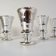 Set of six Amalgam Glass Goblets, Biedermeier, Peasant Silver, Circa 1860's.