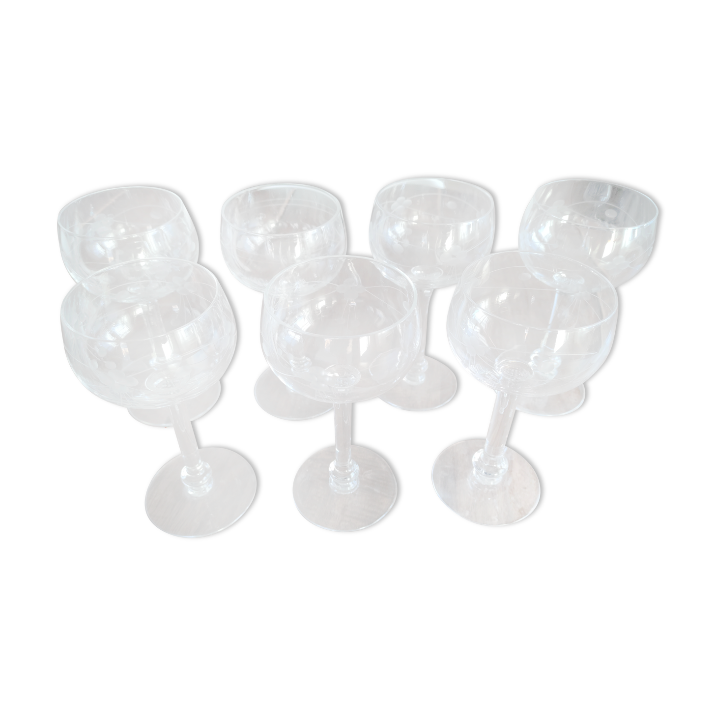 Set of 7 wine glasses drinking crystal balloon chiseled foot hemmed