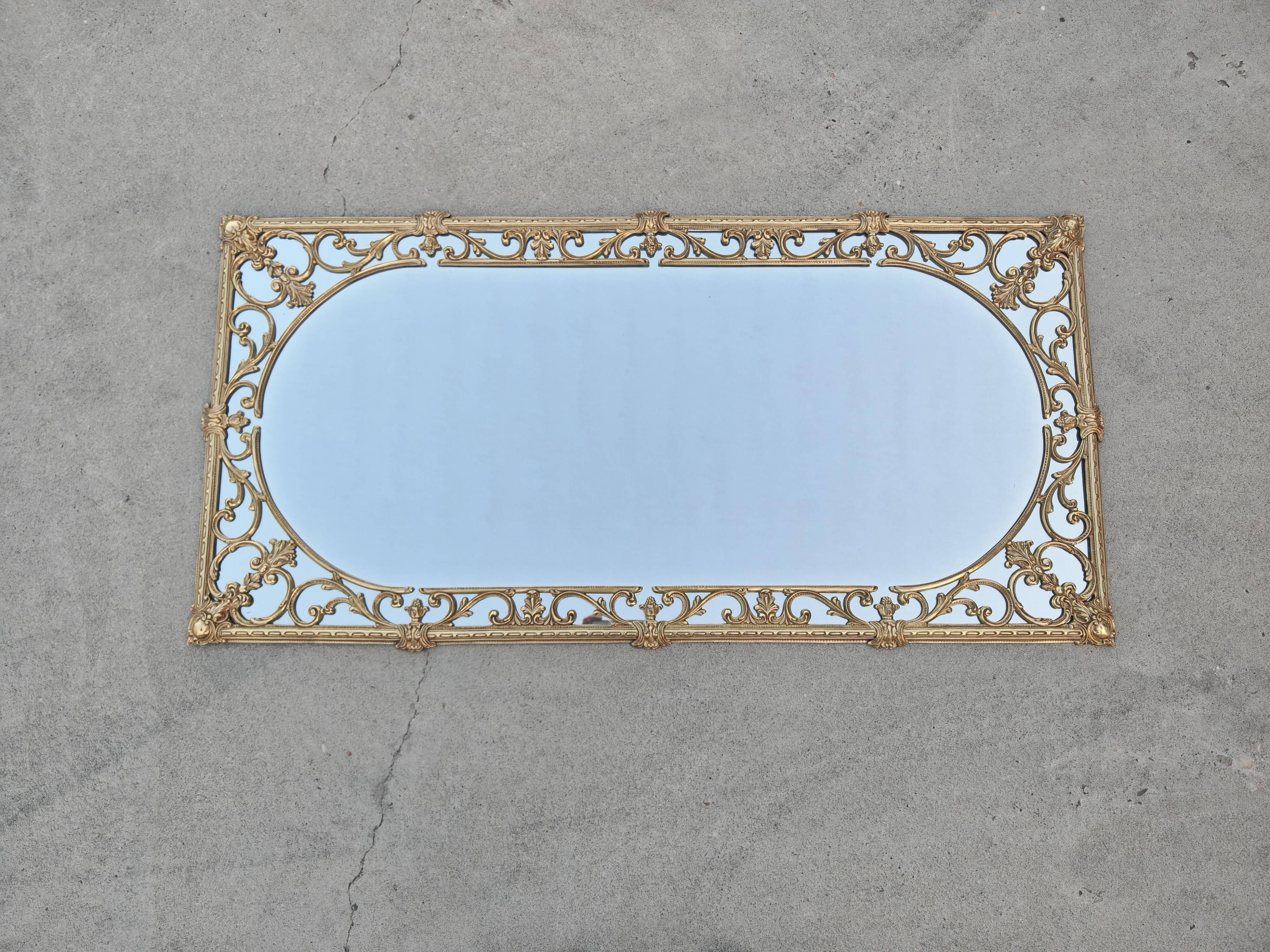 Hollywood Regency Wall Mirror in Brass, Neoclassical Style, 1950s