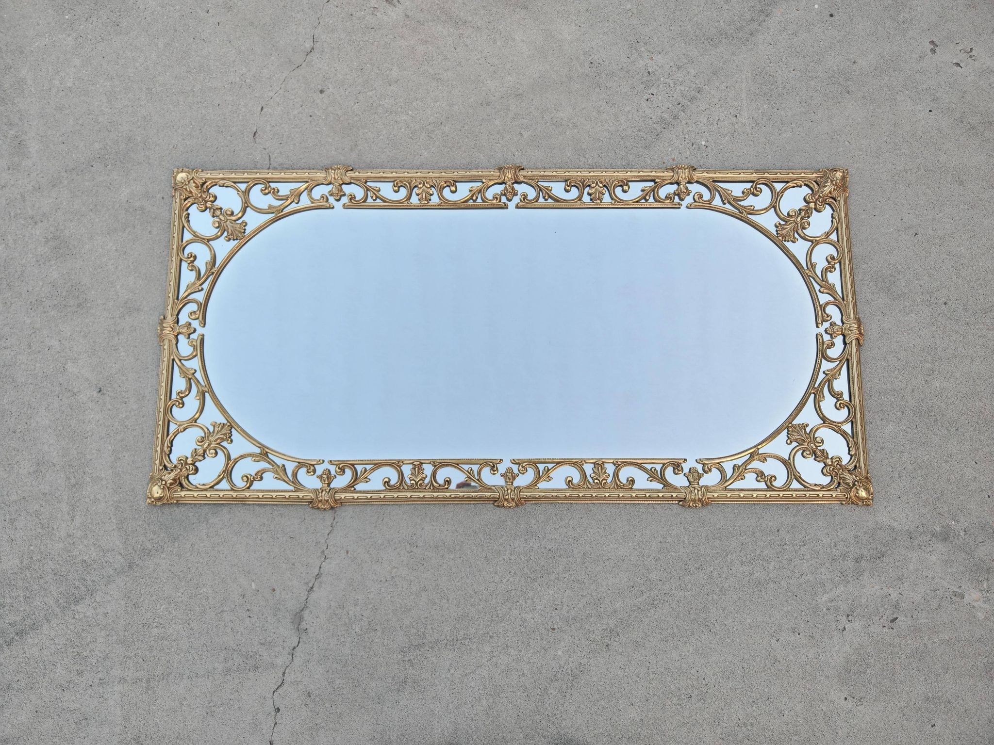 Hollywood Regency Wall Mirror in Brass, Neoclassical Style, 1950s