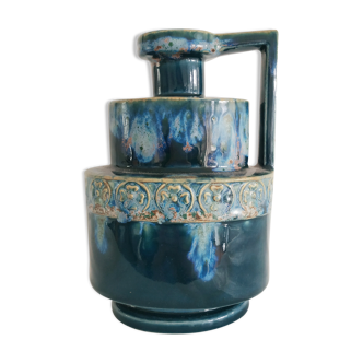 Vase vintage à étages aux émaux bleus